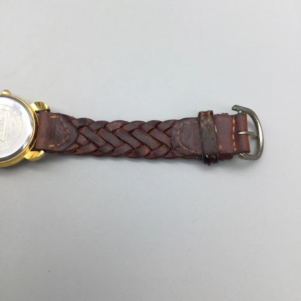 Vintage Guess Womens Watch 24mm Brown Dial Gold Tone Braided Leather New Battery